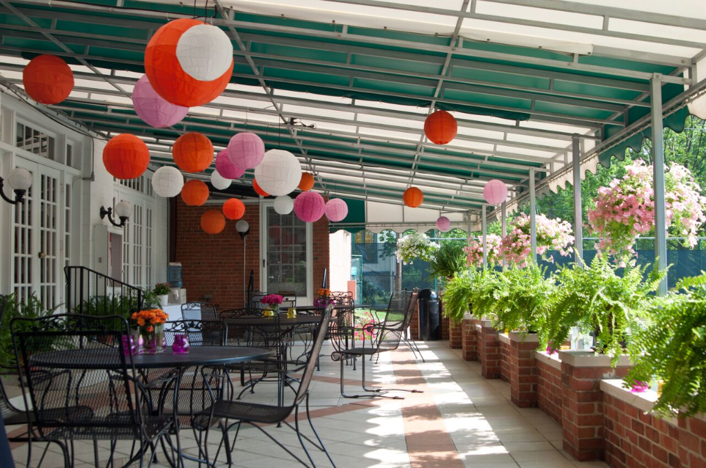Glendale Lyceum patio sunporch porch paper lanterns wedding